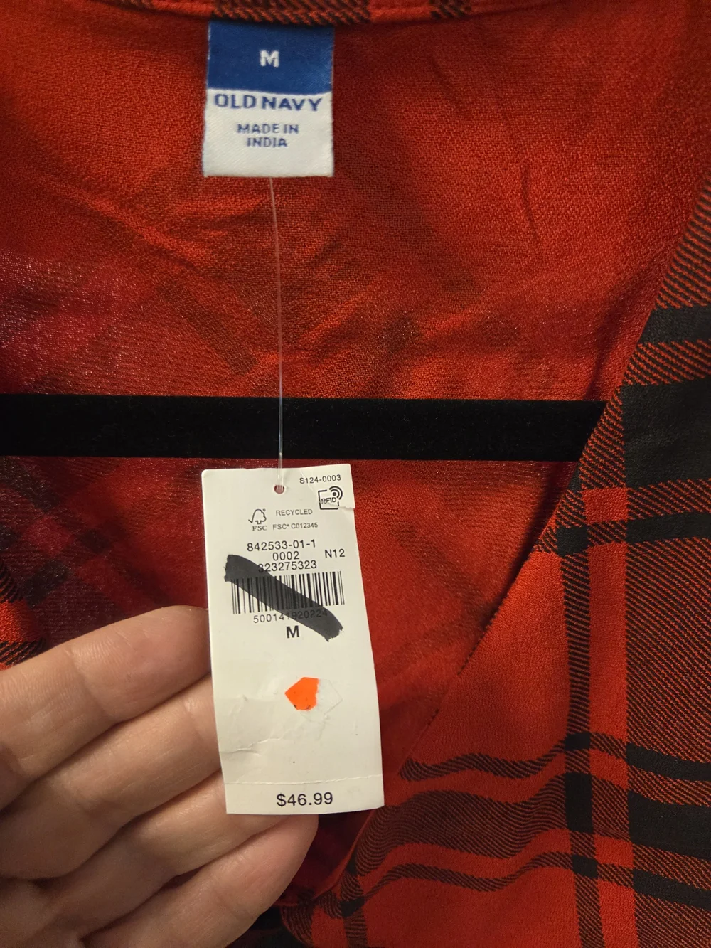 Old Navy Red and Black Plaid Tie-Neck Long Sleeve Dress Christmas